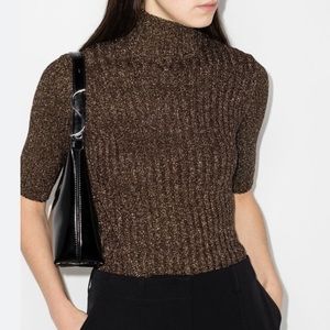 NWOT GANNI ribbed mock neck gold lurex sweater size medium
